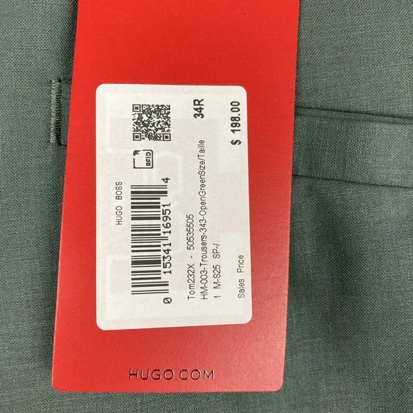 Hugo Boss Men's Green Modern-Fit Solid Wool-Blend Suit Separate Pants 34R 31L